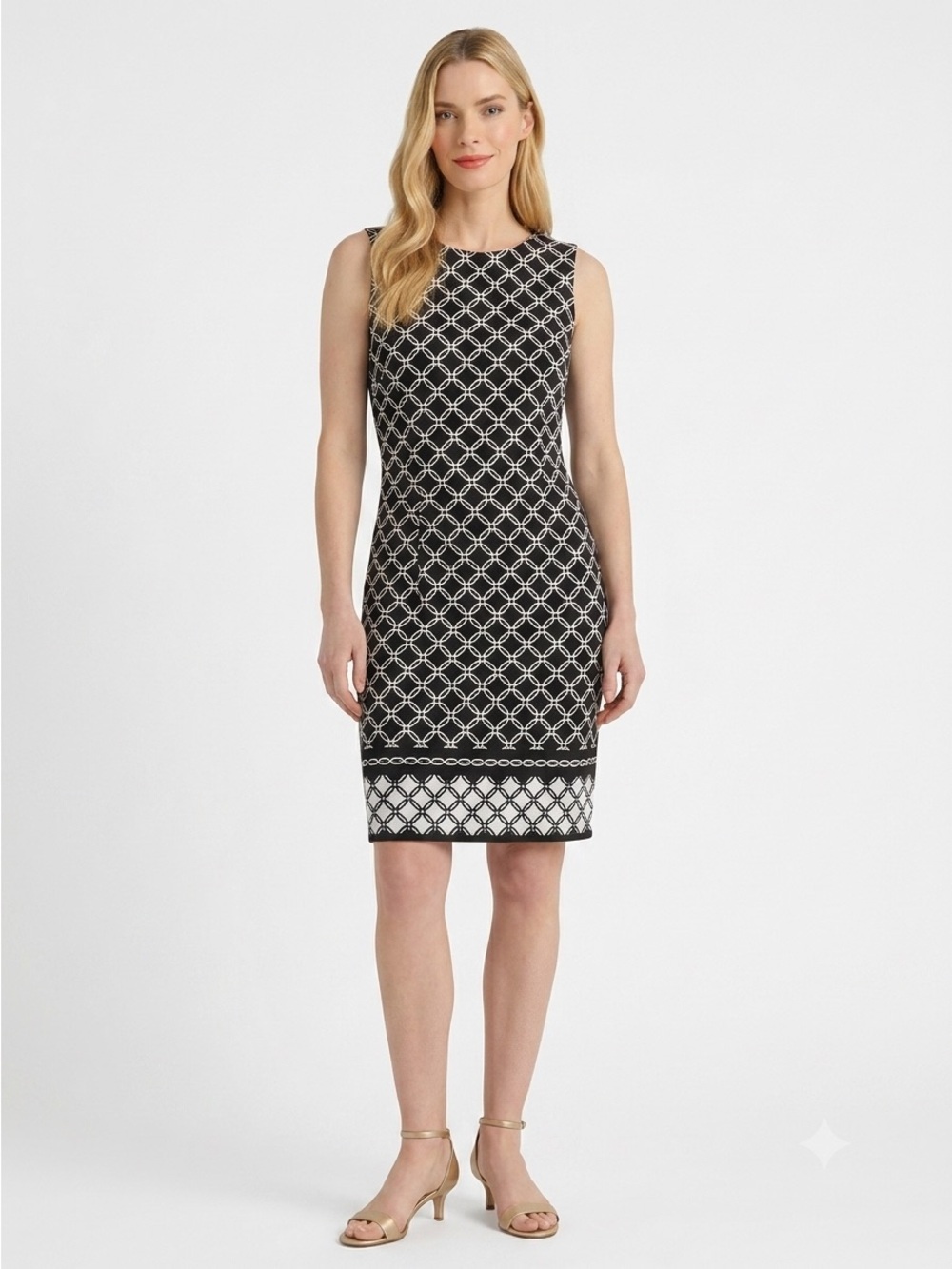 Tradition Vintage Cotton Graphic 12 Sheath Stretch Midi Dress Sleeveless ZipSlit